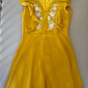 Lulus Yellow Dress with White Floral Embroidery